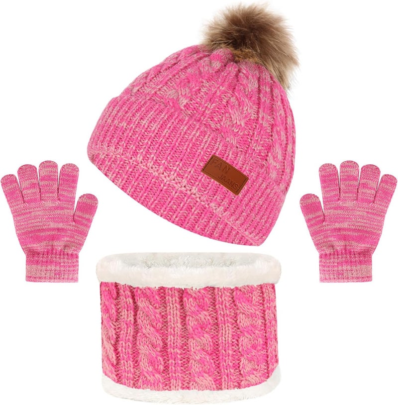 Machomby Kids Hat Scarf Gloves Set, Kids Winter Beanie Hat Scarf Gloves Set with Knit Thick Warm Fleece Lined for 1-6 Years Old - Image 1